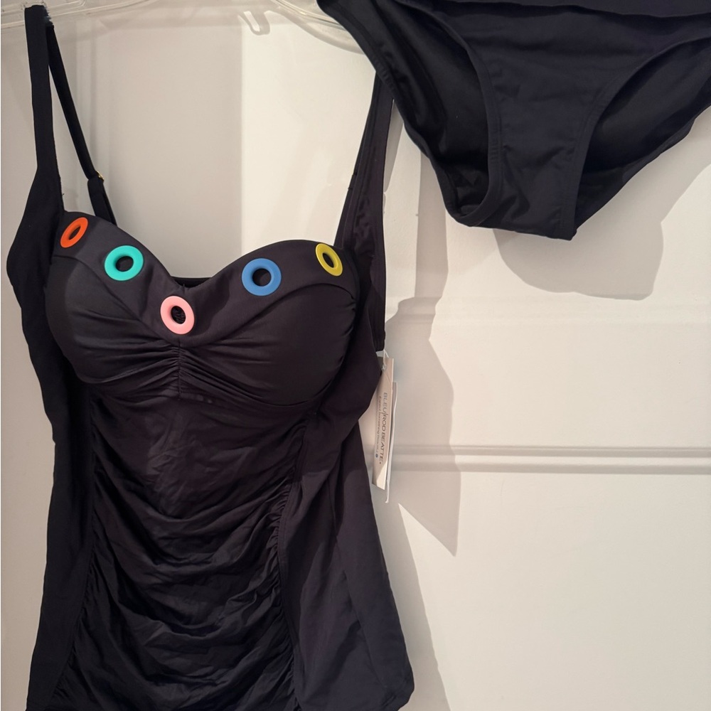 Bleu Rod Beattie Black Swimsuit with Vibrant Accents new